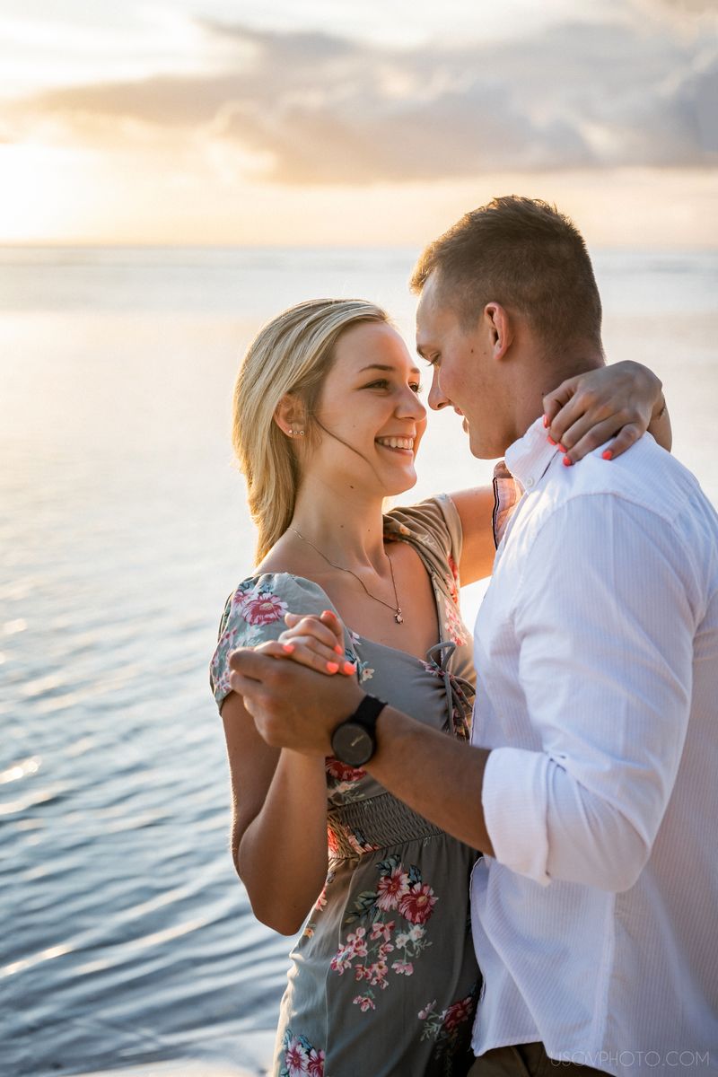 sunset photoshoot couple dancing on a beach in Destin